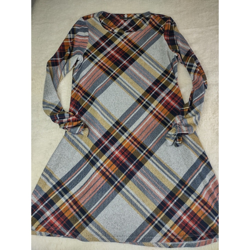 R&K Red/Black/Orange/Yellow/Gray ‎ Plaid Long Sleeve Dress Women's Size 4